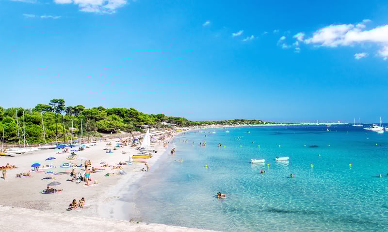 Salinas Beach in Ibiza, Spain.