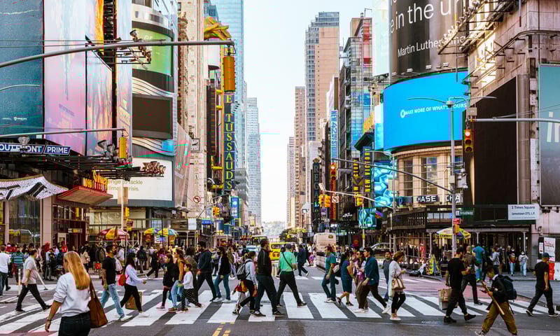 Immerse yourself in the bustling centre of Times Square in New York.