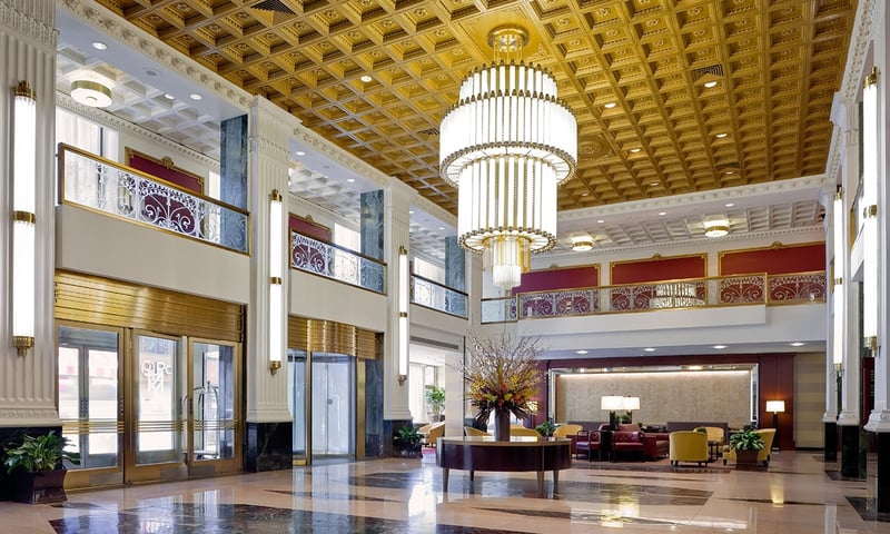 Admire the art deco architecture in the lobby at New Yorker by Lotte Hotels, Manhattan.
