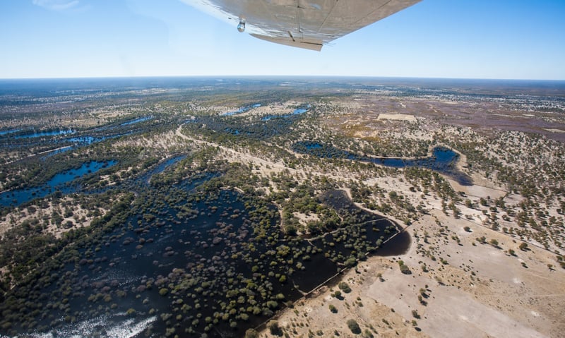 Enjoy the views of Okavango Delta, Botswana, from your charter flight.