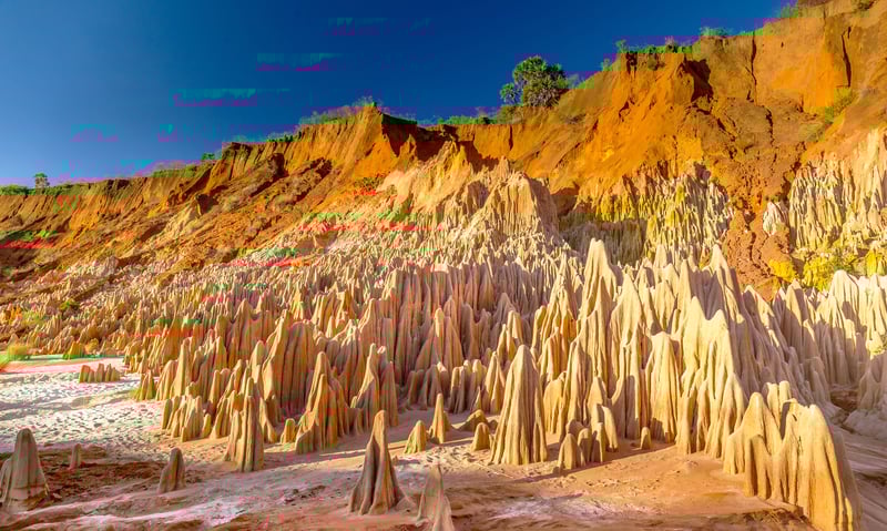 Sandstone pinnacles at Red Tsingy, near Antsiranana, Madagascar.