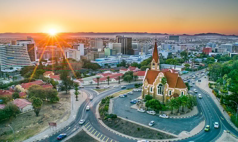 The German colonial influence is evident in the historic architecture of Windhoek's Christuskirche.