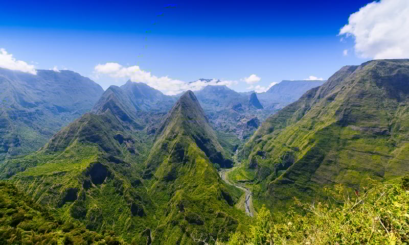 Get a bird's eye view of the panoramic views across Cirque de Mafate.