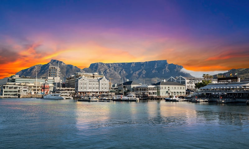 Witness the sunset over Cape Town, South Africa.
