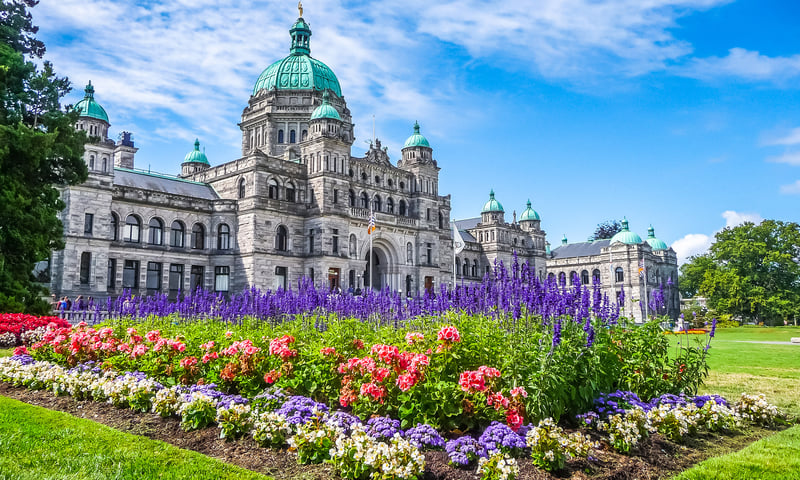 The historic Parliament building in downtown Victoria, Vancouver Island, Canada.