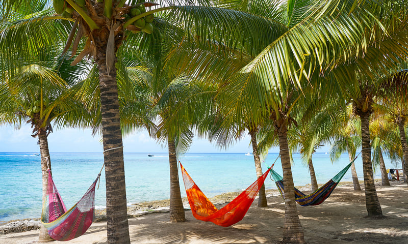 Slide into a hammock and laze the day away on a Cozumel beach.