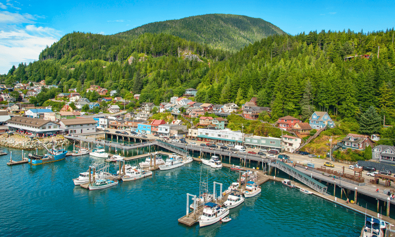 From Ward Cove reach Ketchikan (pictured), Alaska's First City and the Salmon Capital of the World.