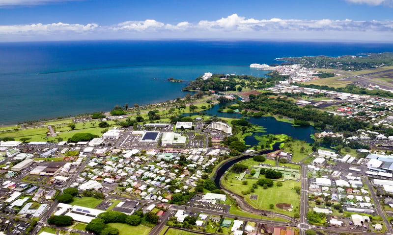 Aerial view of the city of Kona in the Big Island, Hawaii.