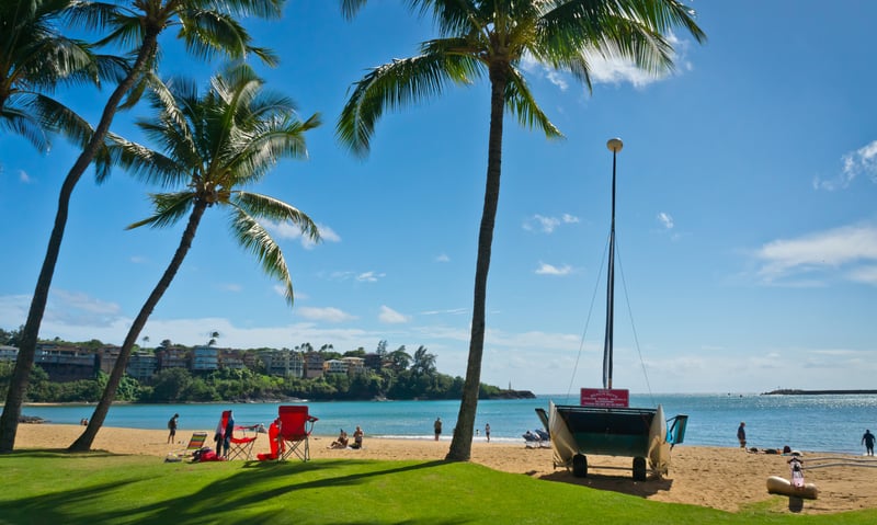A beach day in Nawiliwili, Kauai Island, Hawaii.