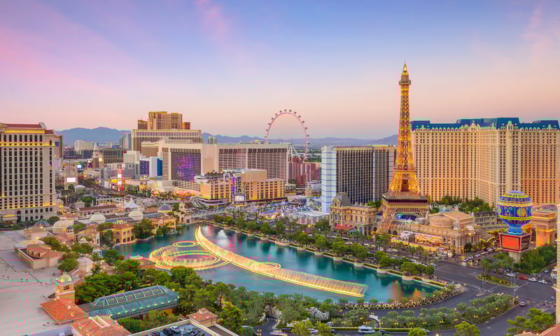 Marvel at the famous Fountains of Bellagio with free time in Las Vegas, Nevada.