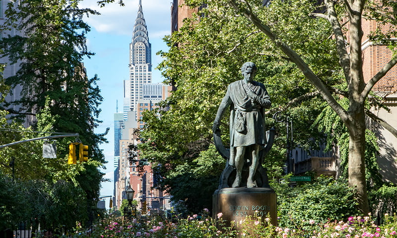 Gramercy Park has a superb view of the Empire State Building, New York, USA.