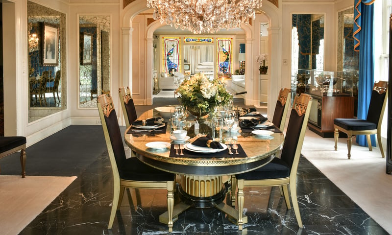 The lavish dining room in Graceland, Elvis Presley's home in Memphis, Tennessee.