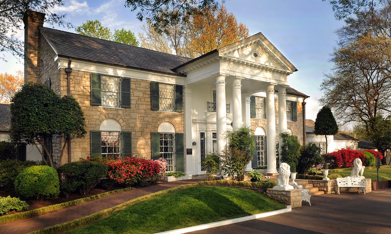 The exterior of Graceland, Elvis Presley's home in Memphis, Tennessee.