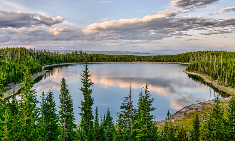 Aerial view of Yellowstone Lake in Yellowstone National Park, Wyoming.