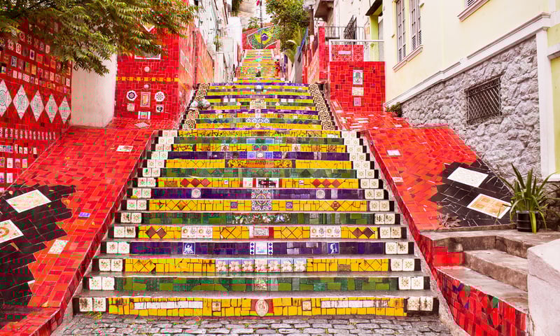 Find the artistic mosaic steps of Escadaria Selaron, in Rio de Janeiro.