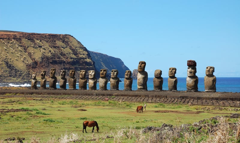 With 15 moais, Ahu Tongariki is the largest ahu on Easter Island, Chile (Itinerary 2).