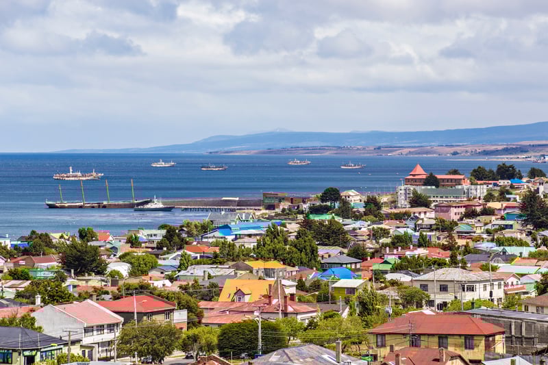 Dock in Puntas Arenas on the Strait of Magellan, squarely between the Atlantic and Pacific oceans.