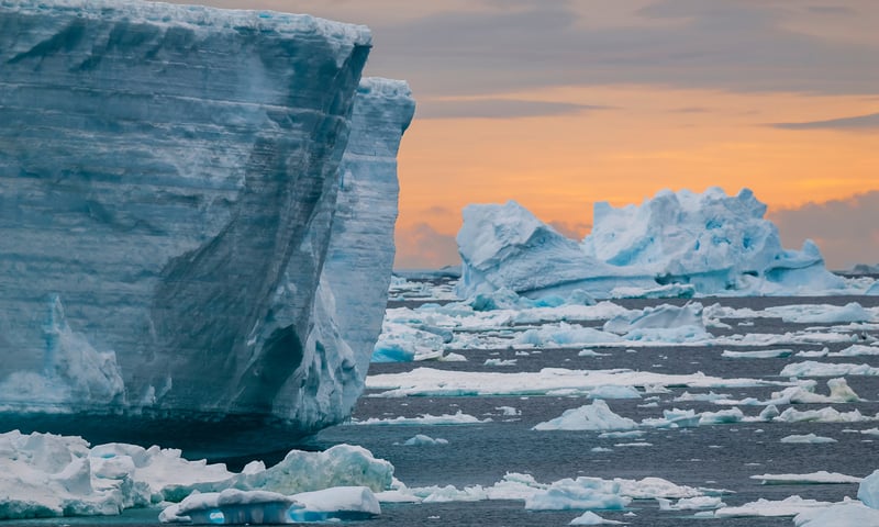 Look out for icebergs as you sail towards the Antarctic Peninsula.