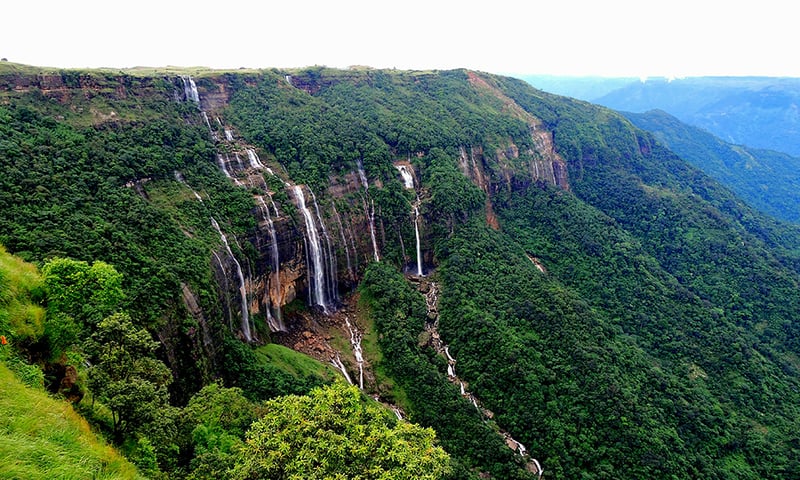 Discover Cherrapunjee’s spectacular Seven Sisters Waterfalls.