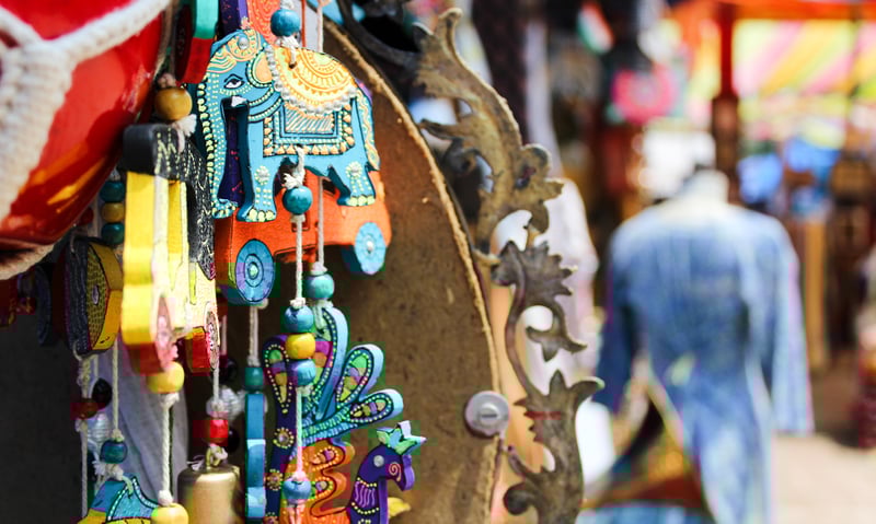 Indian spices of different colours and shades, flavours and textures in a local market stall, Delhi.