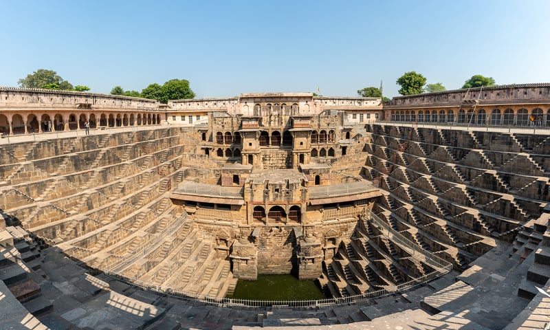 Admire the intricate geometric pattern of Chand Baori Step Well.