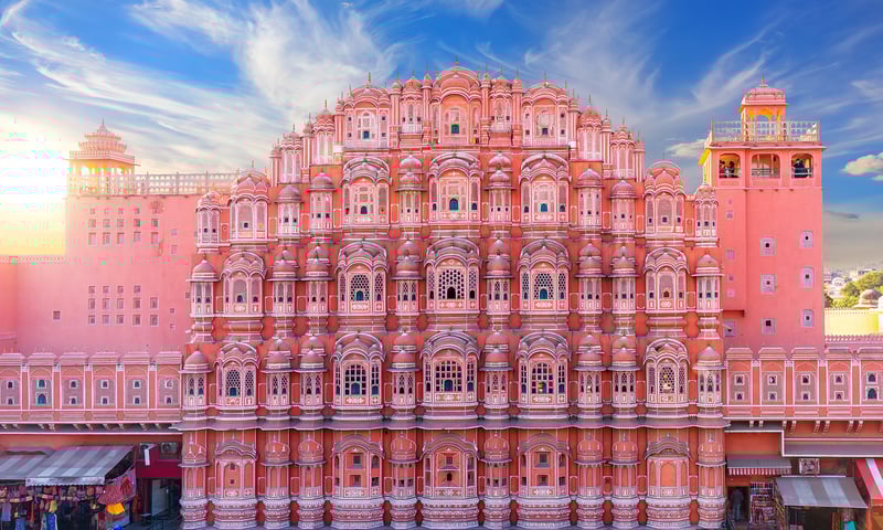 Marvel at the spectacular Hawa Mahal in Jaipur.