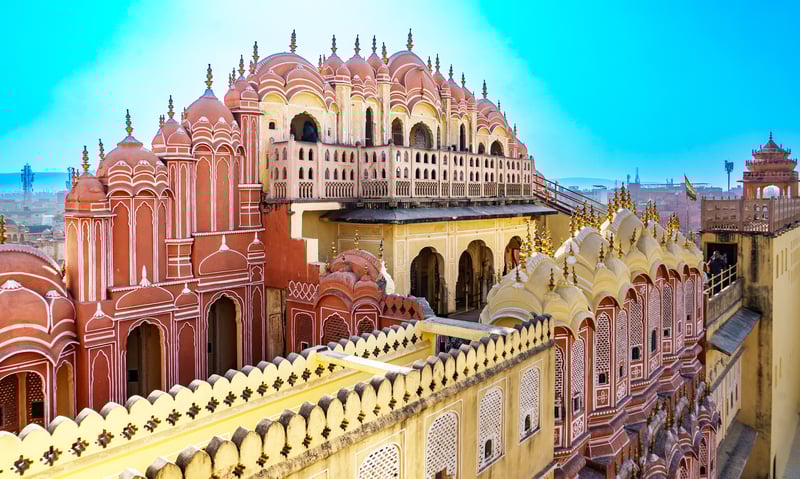 You will be awe-struck by the ornate and colourful Hawa Mahal, Jaipur's Palace of the Winds, India.