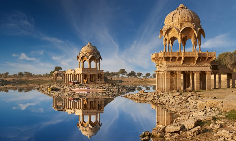 Be inspired by the temples on Gadisar Lake, Jaisalmer, India.