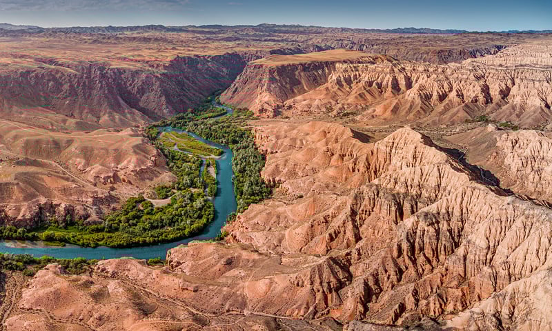 Observe the Charyn and Moon Canyons, Kazakhstan.
