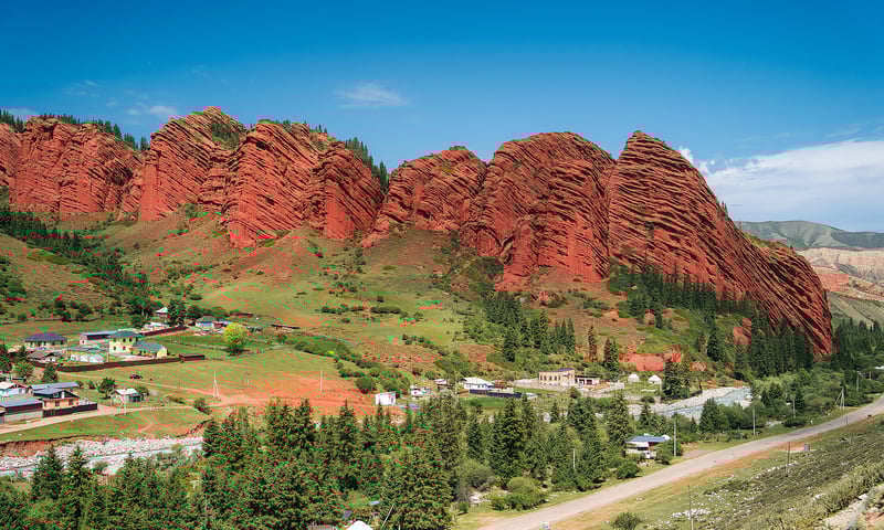 Travel from Bokonbaevo to see Jeti-Oguz Gorge.