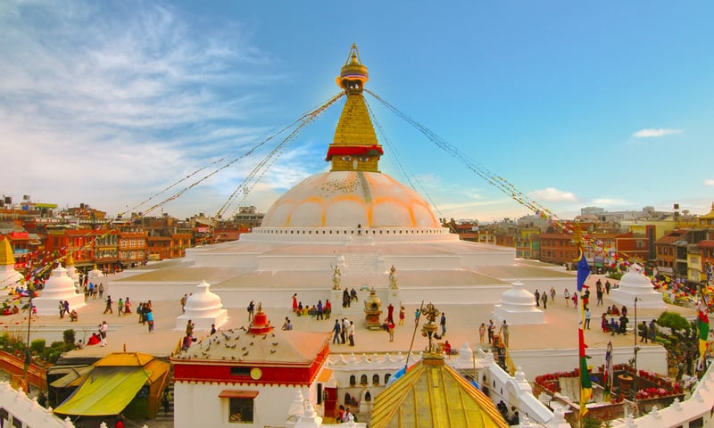 Boudhanath Stupa on the outskirts of Kathmandu, Nepal.