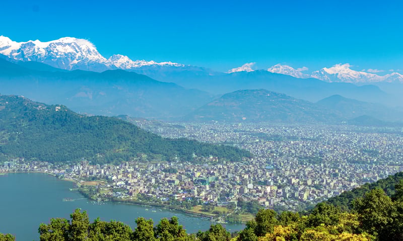 Admire the Himalayan range from Pokhara, Nepal.