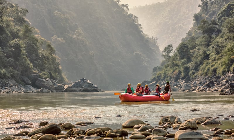 Enjoy rafting on Trishuli River in central Nepal.
