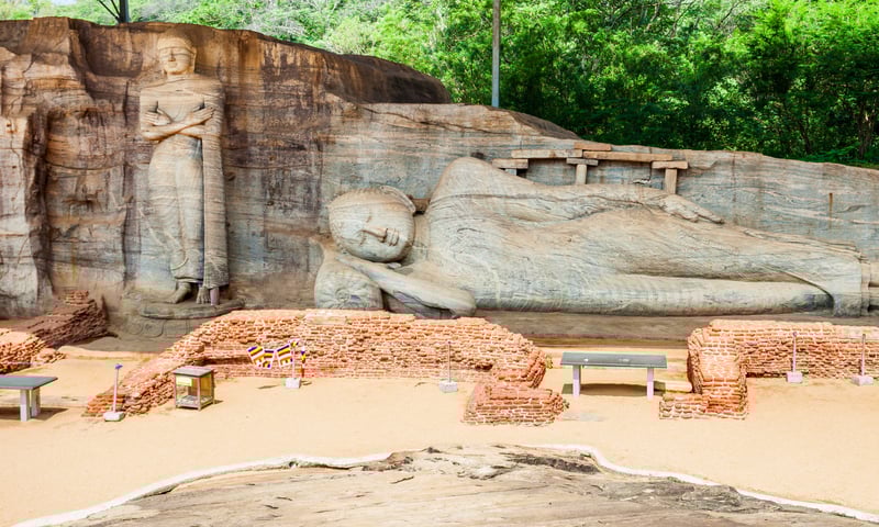 The crown jewel of Polonnaruwa, Sri Lanka is the Gal Vihara, with its reclining Buddha.