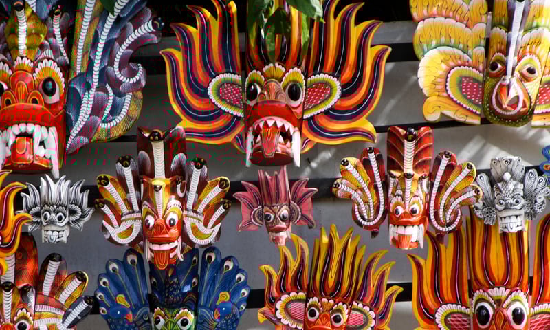 Thought to ward off evil spirits, you'll see traditional colourful mask in Kandy, Sri Lanka.