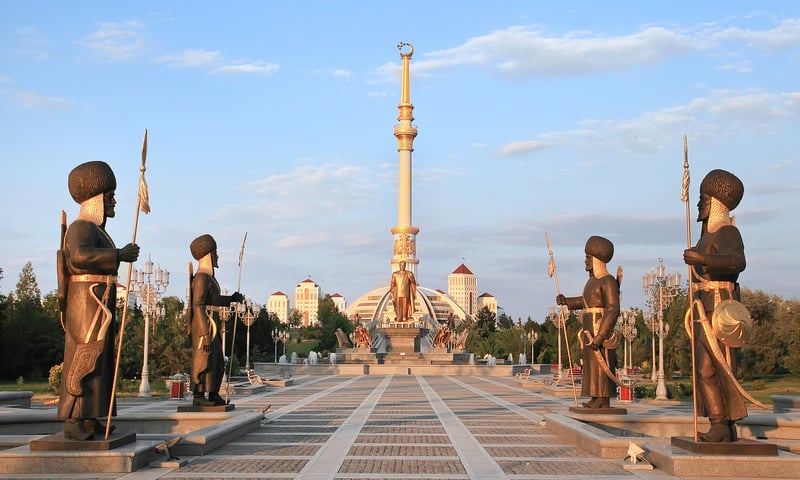 Admire the Independence Monument in Ashgabat, Turkmenistan.