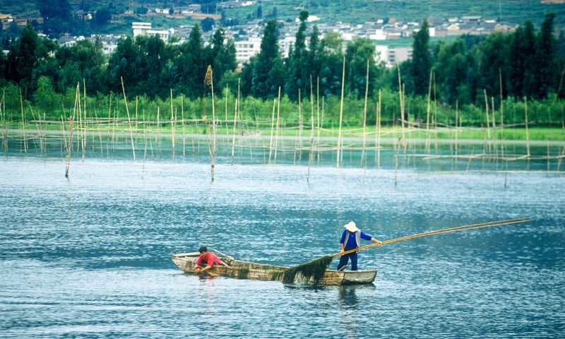 Fishing boat in Erhai Lake, Dali.