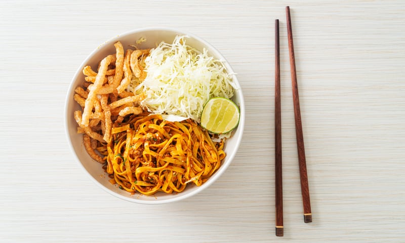 Spicy rice noodle soup is a traditional dish in Yunnan.