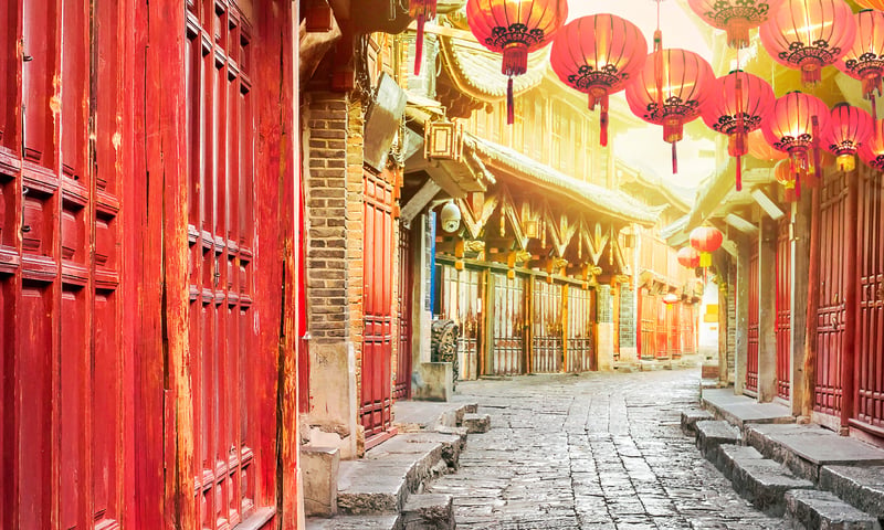 Walk down old street embedded in history and culture in Yunnan Province, China.