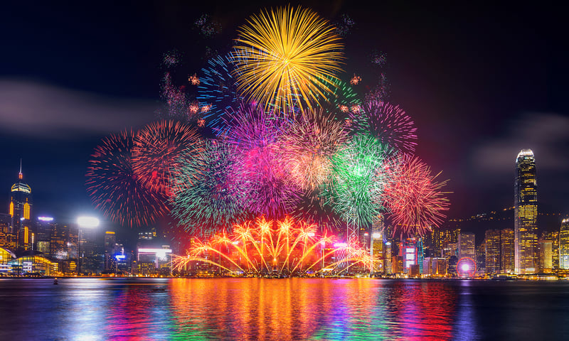 Hong Kong's impressive skyline becomes the dramatic backdrop for an electric New Year’s Eve.