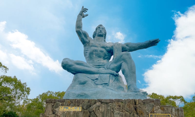 The main statue at the Peace Park in Nagasaki, Japan.