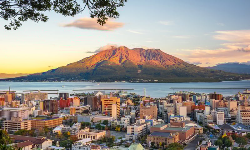 Admire the volcanic landscapes of Kagoshima, Japan.