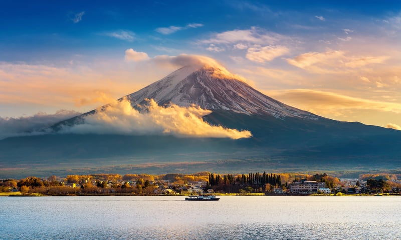 A view of Mount Fuji from Lake Kawaguchiko, in the Five Lakes Area.