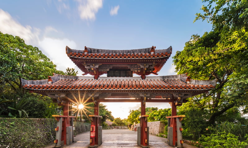 Shureimon Gate is located at the entrance to Shuri Castle Park in Naha, Okinawa.