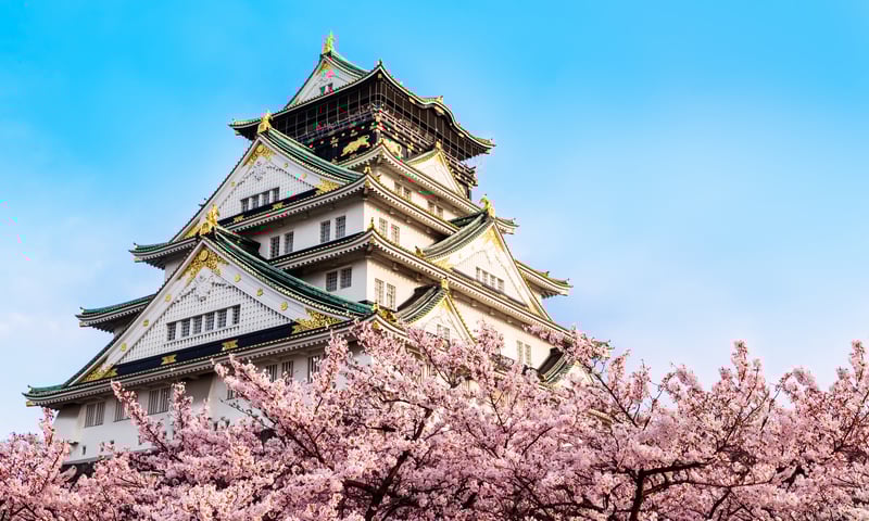 The imposing Osaka Castle, in Osaka, Japan.