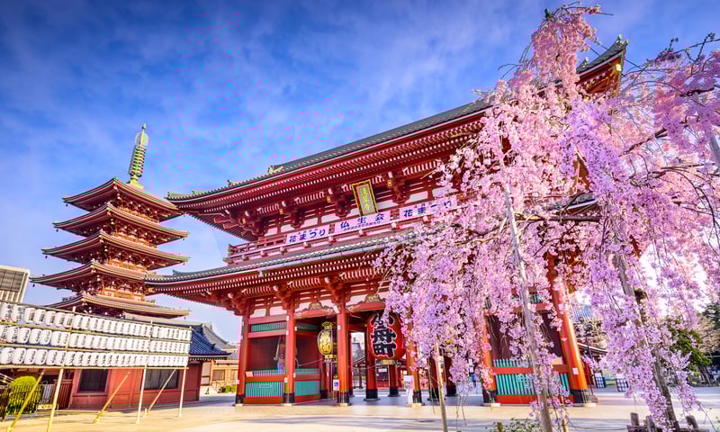 The popular Senso-ji temple in Asakusa neighbourhood, Tokyo.