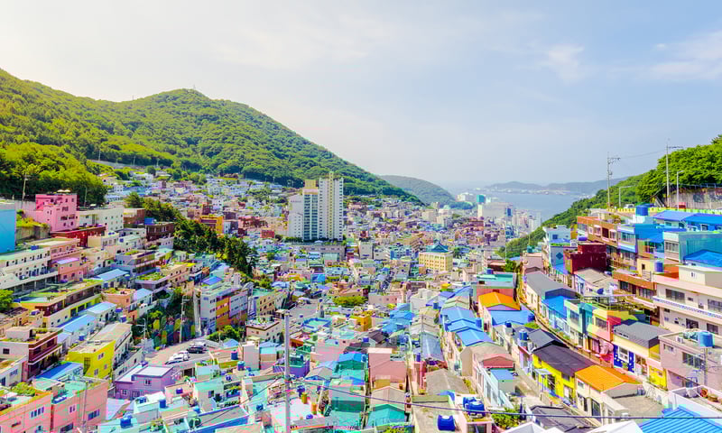 Photograph the extraordinary colours of Busan's Gamcheon Culture Village, South Korea.
