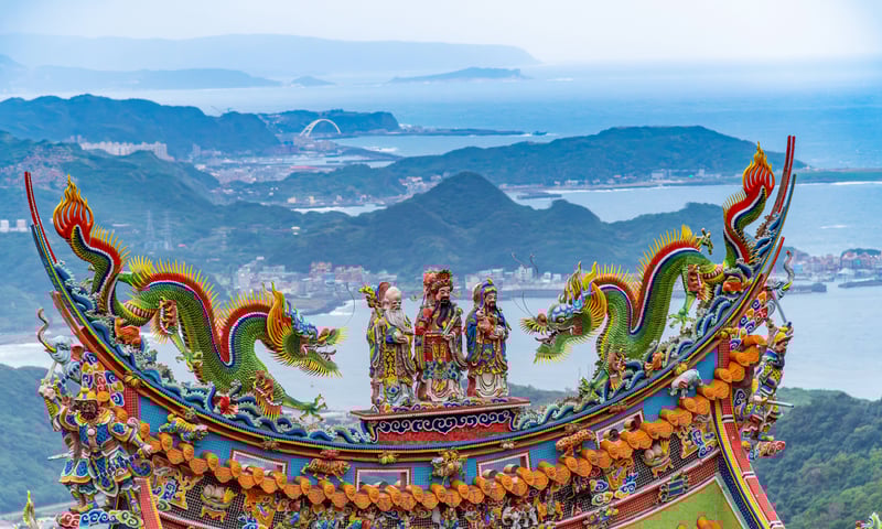 The Taiwanese east coast seen from a temple in Jiufen.