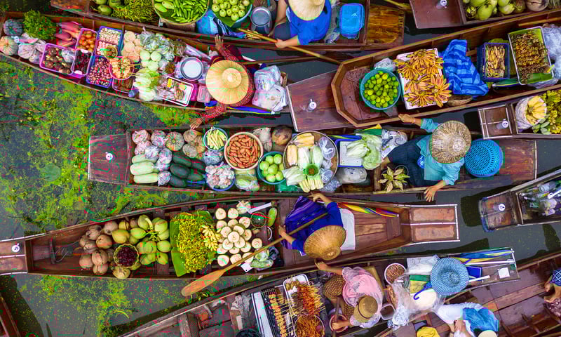 Spot floating markets throughout Bangkok, Thailand.