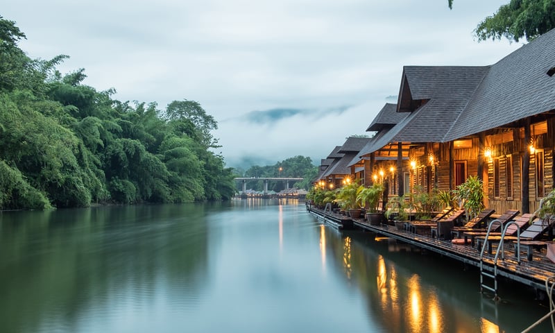 Stay at a floating bungalow resort nestled serenely on the River Kwai.